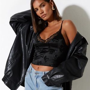 MOTEL ROCKS Ekana Top in Black Rose Flock size XS